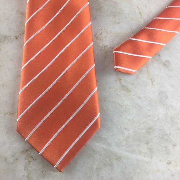 PUCCINI ORANGE WHITE REGIMENT STRIPE TIE - Picture 7 of 14